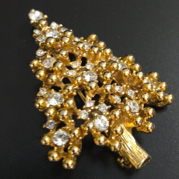 Eisenberg Brooch Gold Tone Christmas Tree White Lights Holiday Joy Festive Pin - Picture 1 of 16